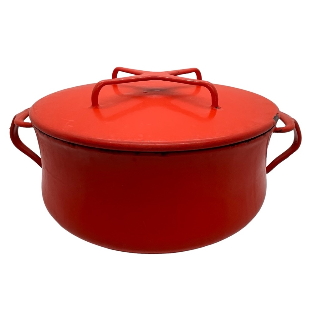 Vintage Dansk Kobenstyle Enamelware Red Dutch Oven/Casserole Round, France 8.5"